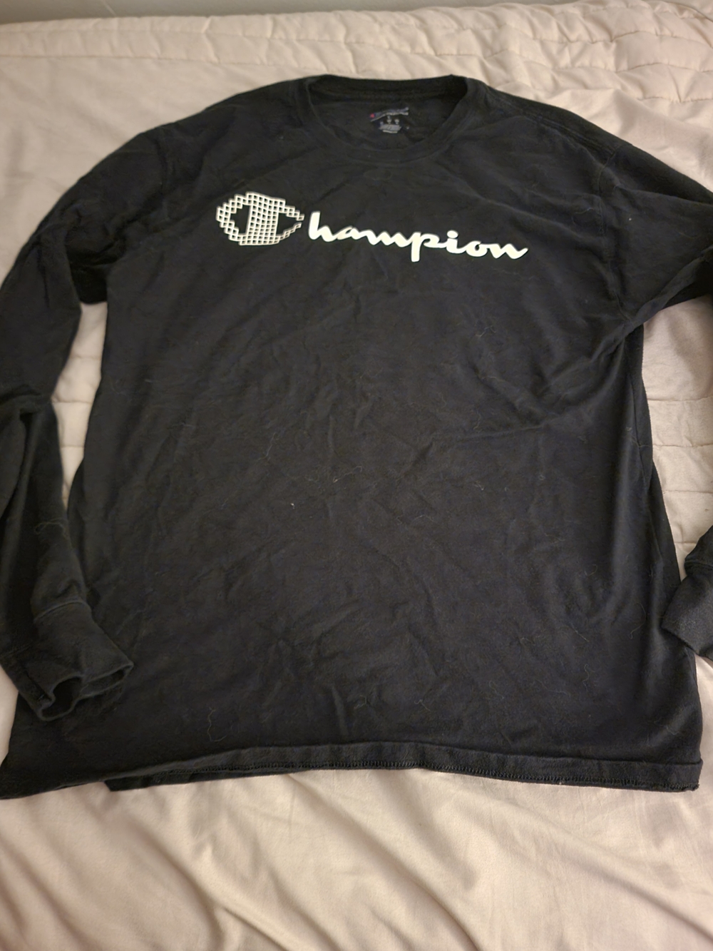 Champion Black Long Sleeve Crewneck with White Logo